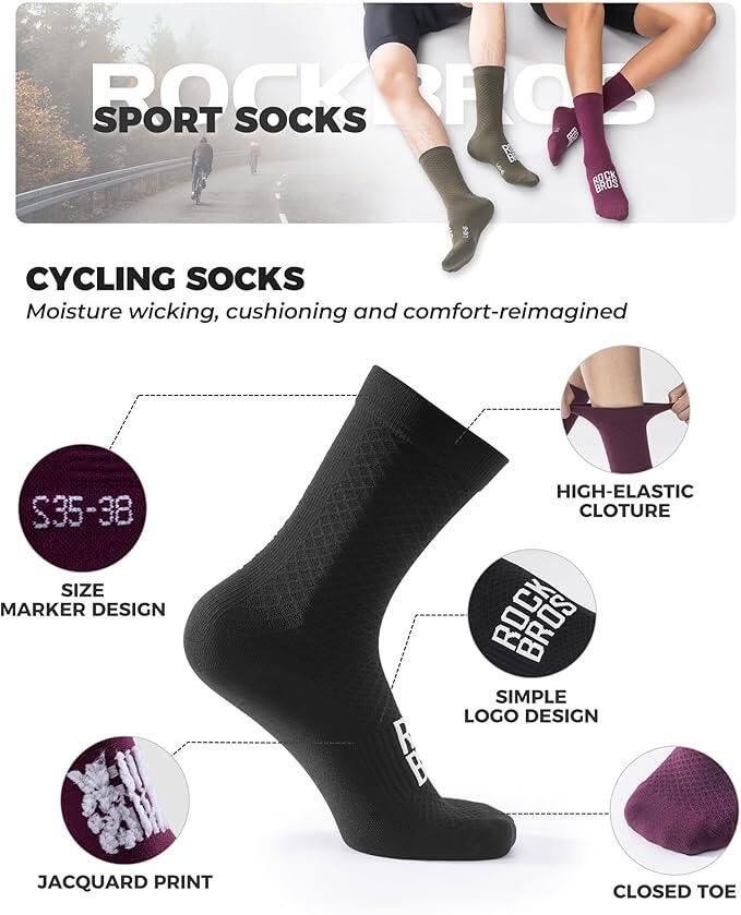 ROCKBROS Road to Sky Chaussettes Vélo Respirantes Longues Unisexes L Noir 3/6