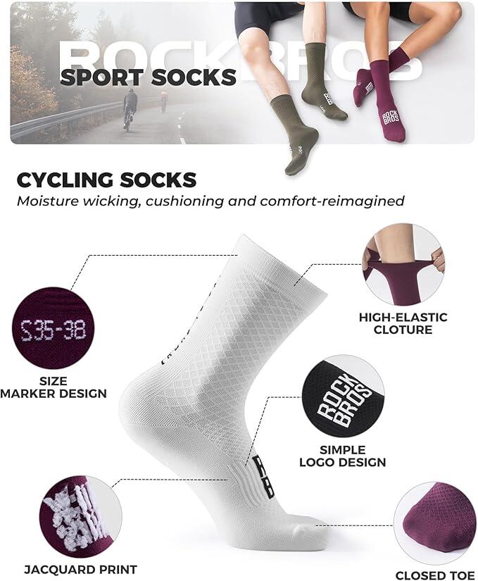 ROCKBROS Road to Sky Chaussettes Vélo Respirantes Longues Unisexes L Blanc 3/6