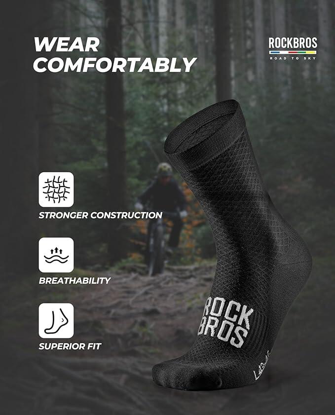 ROCKBROS Road to Sky Chaussettes Vélo Respirantes Longues Unisexes L Noir 2/6