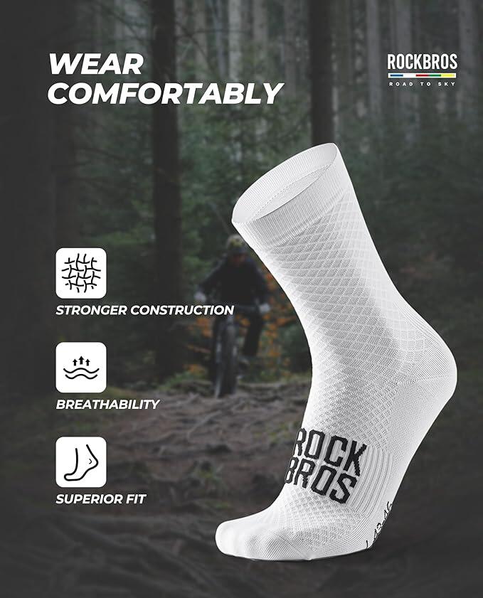 ROCKBROS Road to Sky Chaussettes Vélo Respirantes Longues Unisexes L Blanc 2/6