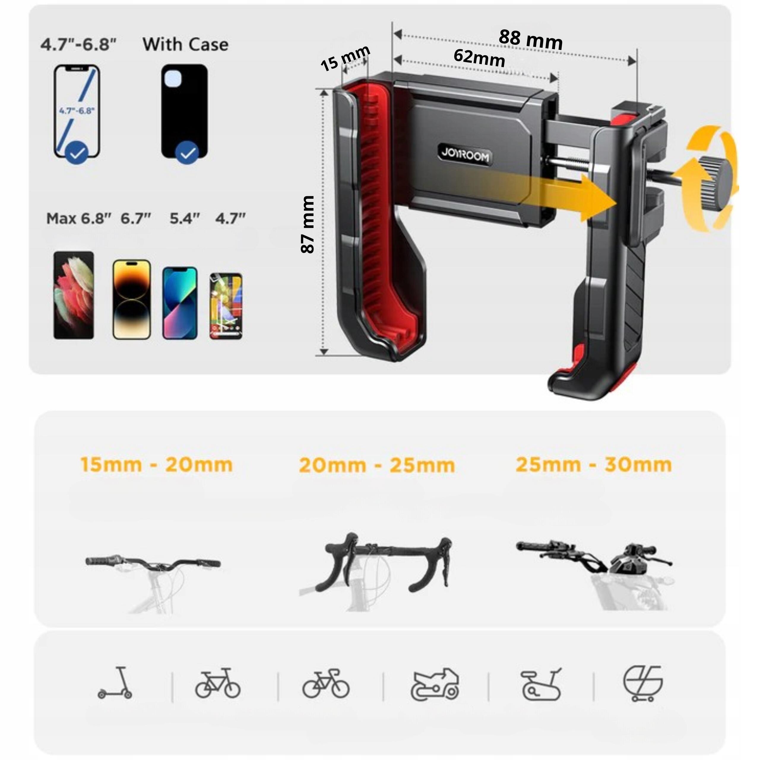 Uchwyt na telefon na kierownicę hulajnogi motocykla uchwyt rowerowy Joyroom 2/7