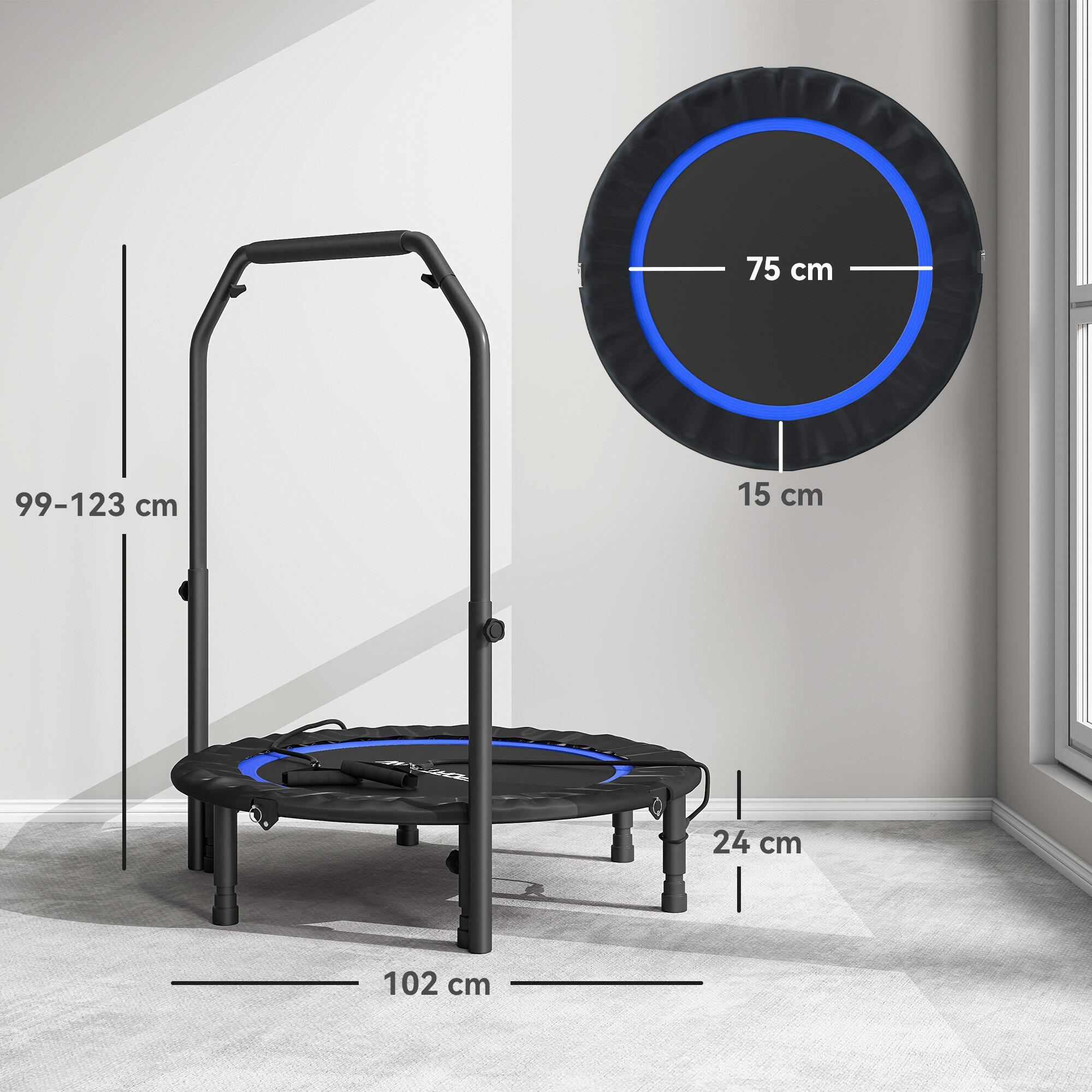 SPORTNOW Trampolim de Fitness Ø102 cm Trampolim Dobrável 3/5