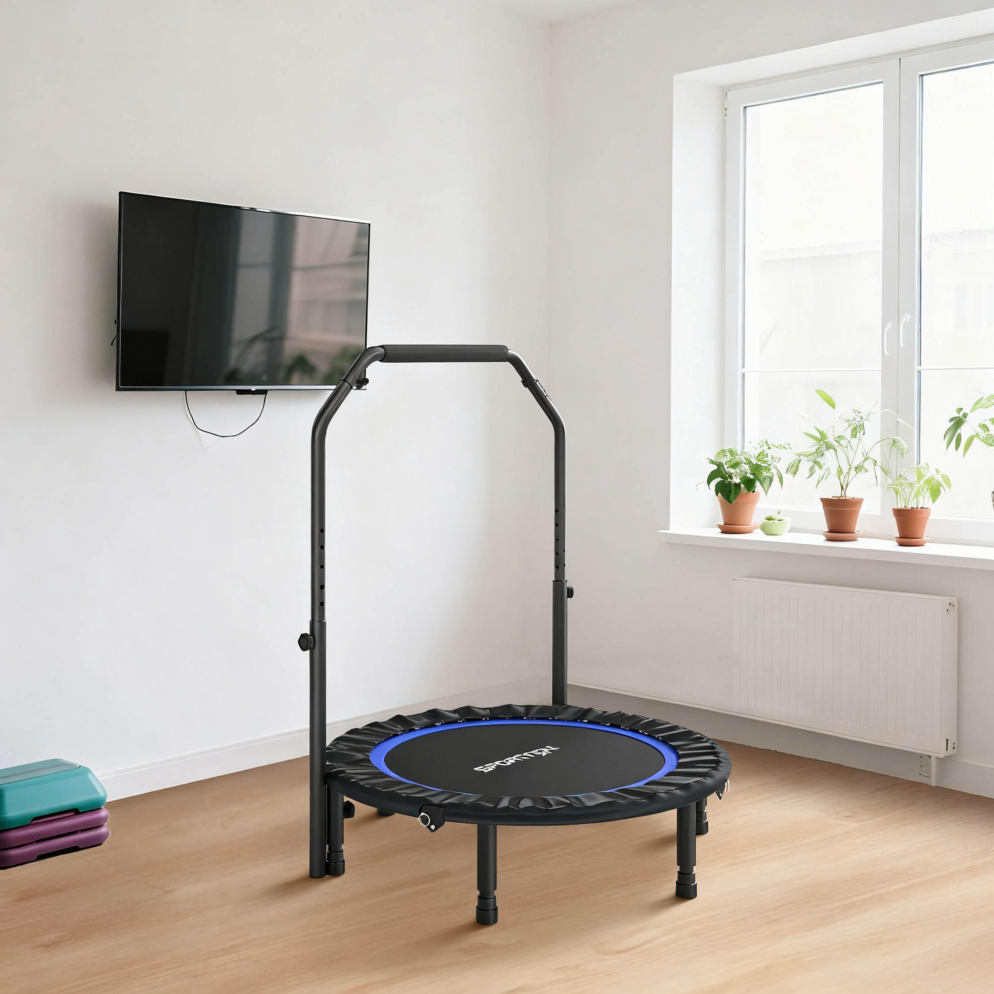 SPORTNOW Trampolim de Fitness Ø102 cm Trampolim Dobrável 4/5