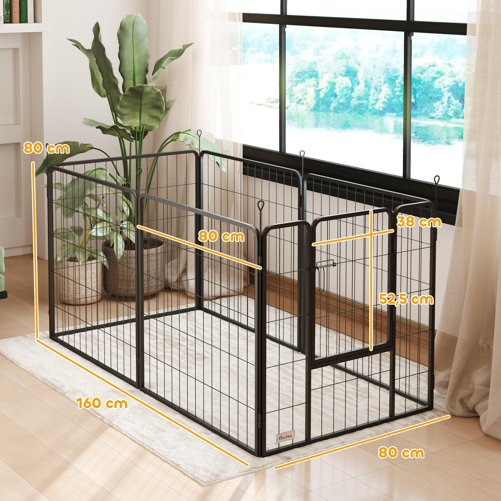 Parque para Perros PawHut 160x80x80 cm Negro 3/5
