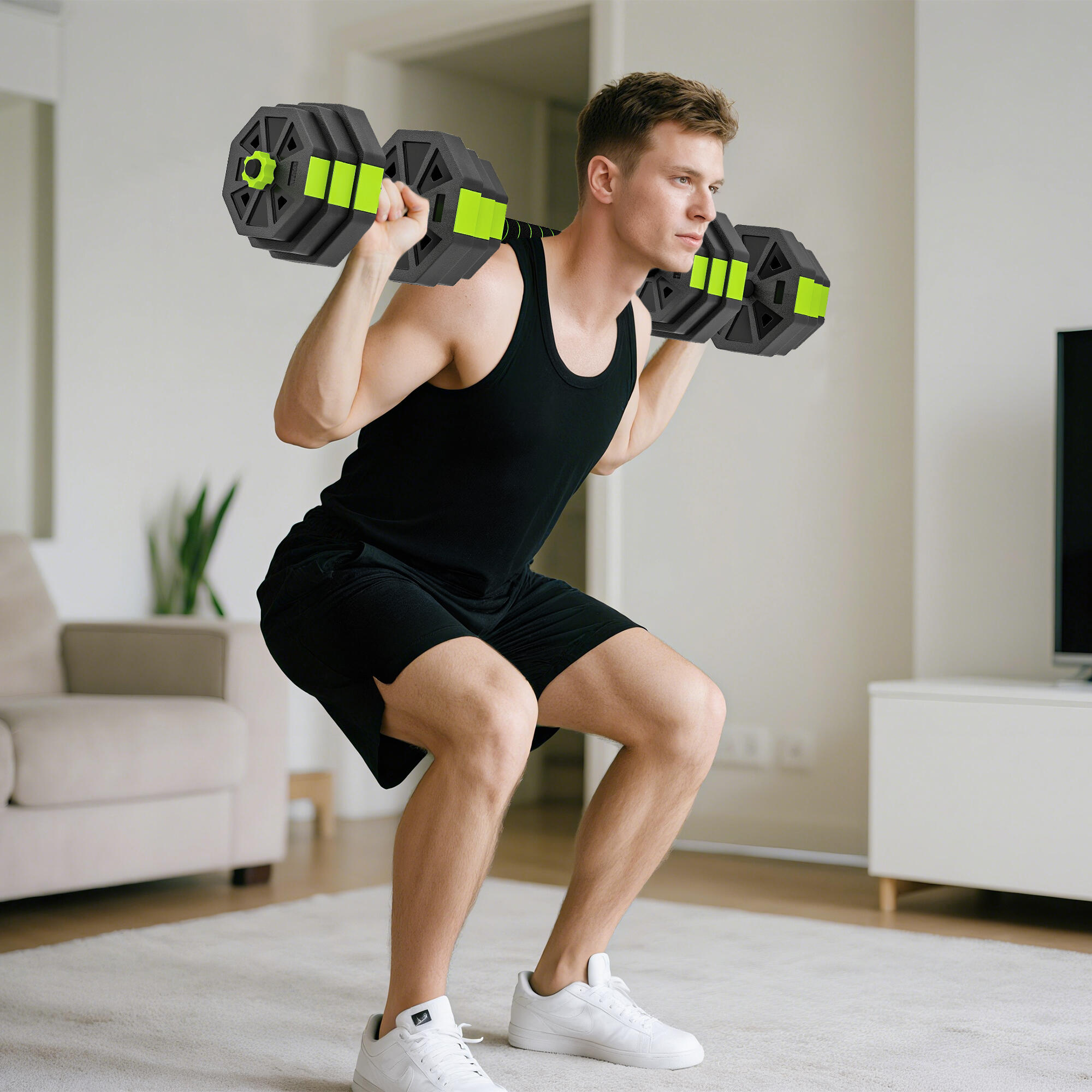 SPORTNOW Set Manubri Regolabili 4-in-1, Pesi 25 kg, Verde 2/7