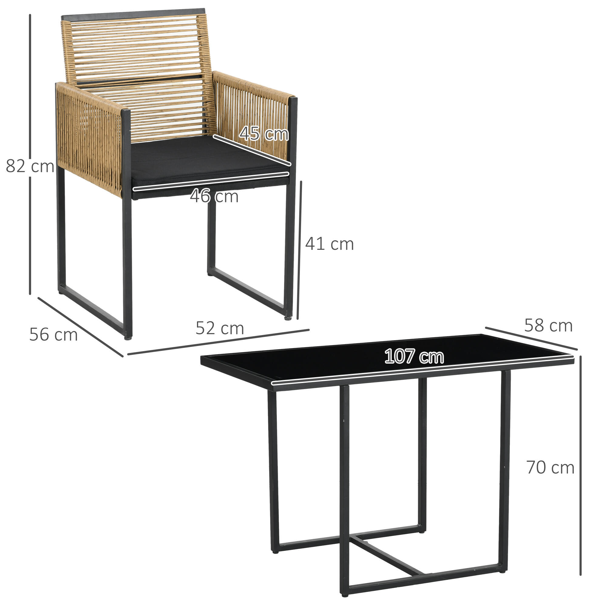 Conjunto mesa e cadeiras de jardim preto e natural Outsunny 3/7