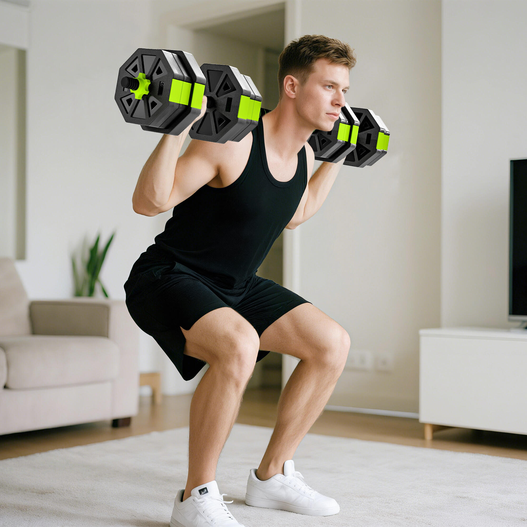 Ensemble d'haltères réglables 20 kg 6 en 1 comprenant kettlebell, barre d'haltèr 3/9