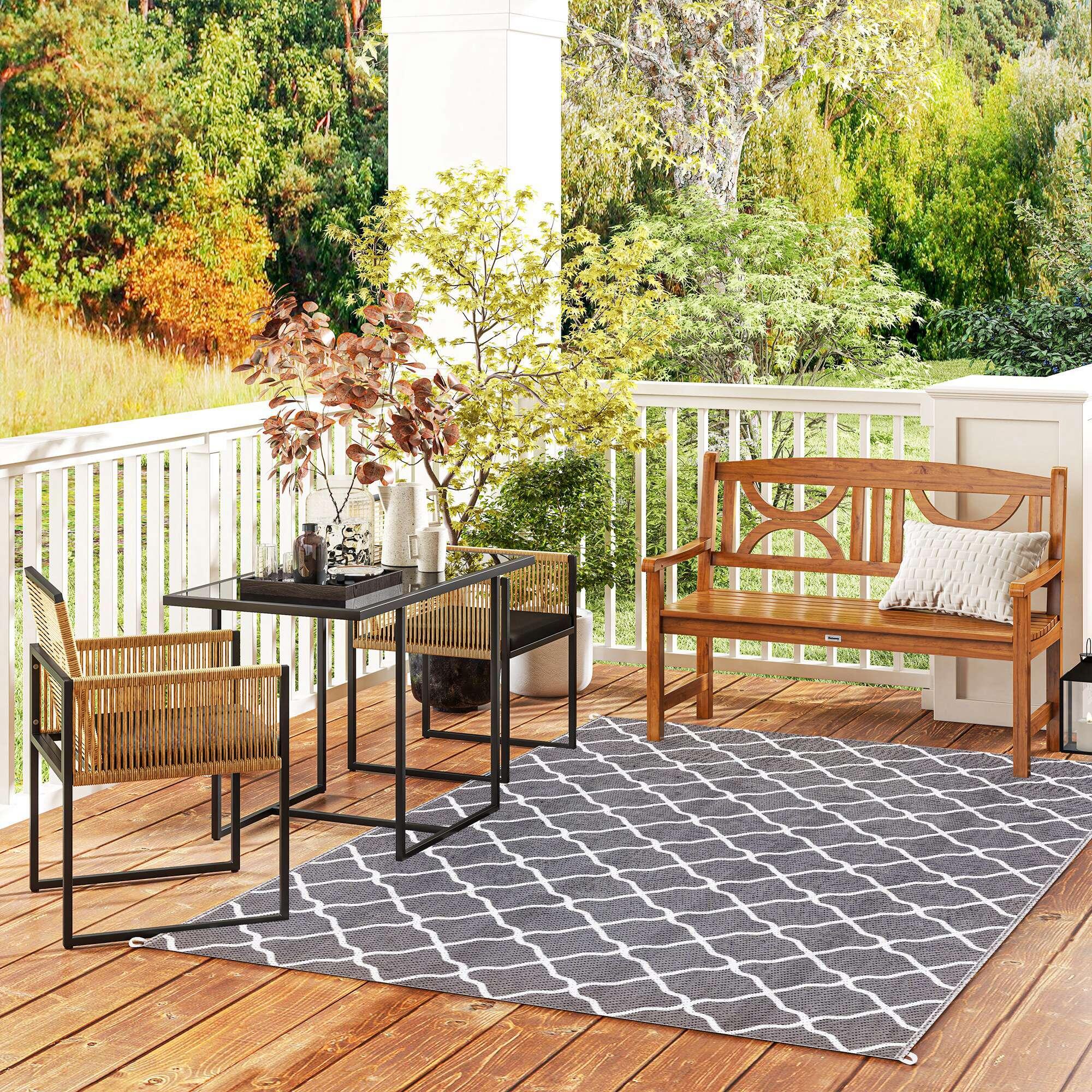 Conjunto mesa e cadeiras de jardim preto e natural Outsunny 4/7
