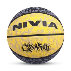Basketball NIVIA Graffiti | Noir/Jaune, Taille 7, Caoutchouc, Couture Machine