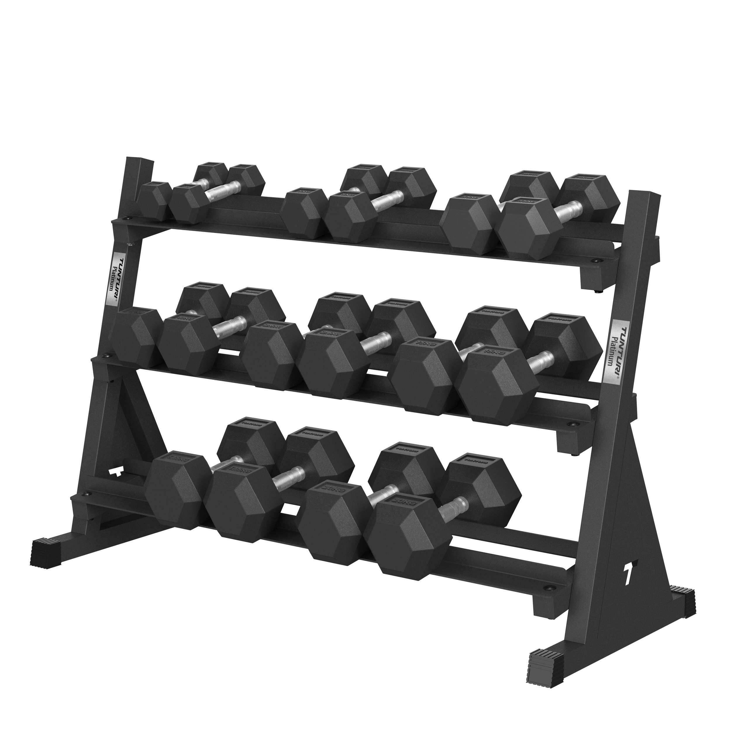 Set manubri Platinum Hexa gomma incl. rastrelliera (8 set - 2,5-20 kg) 4/7