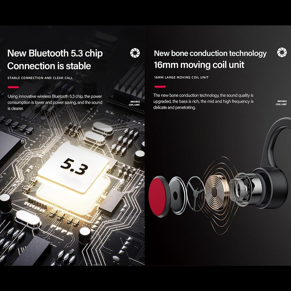 Lenovo X3 Pro fones Bluetooth 5.3 condução óssea c/ microfone preto 6/7