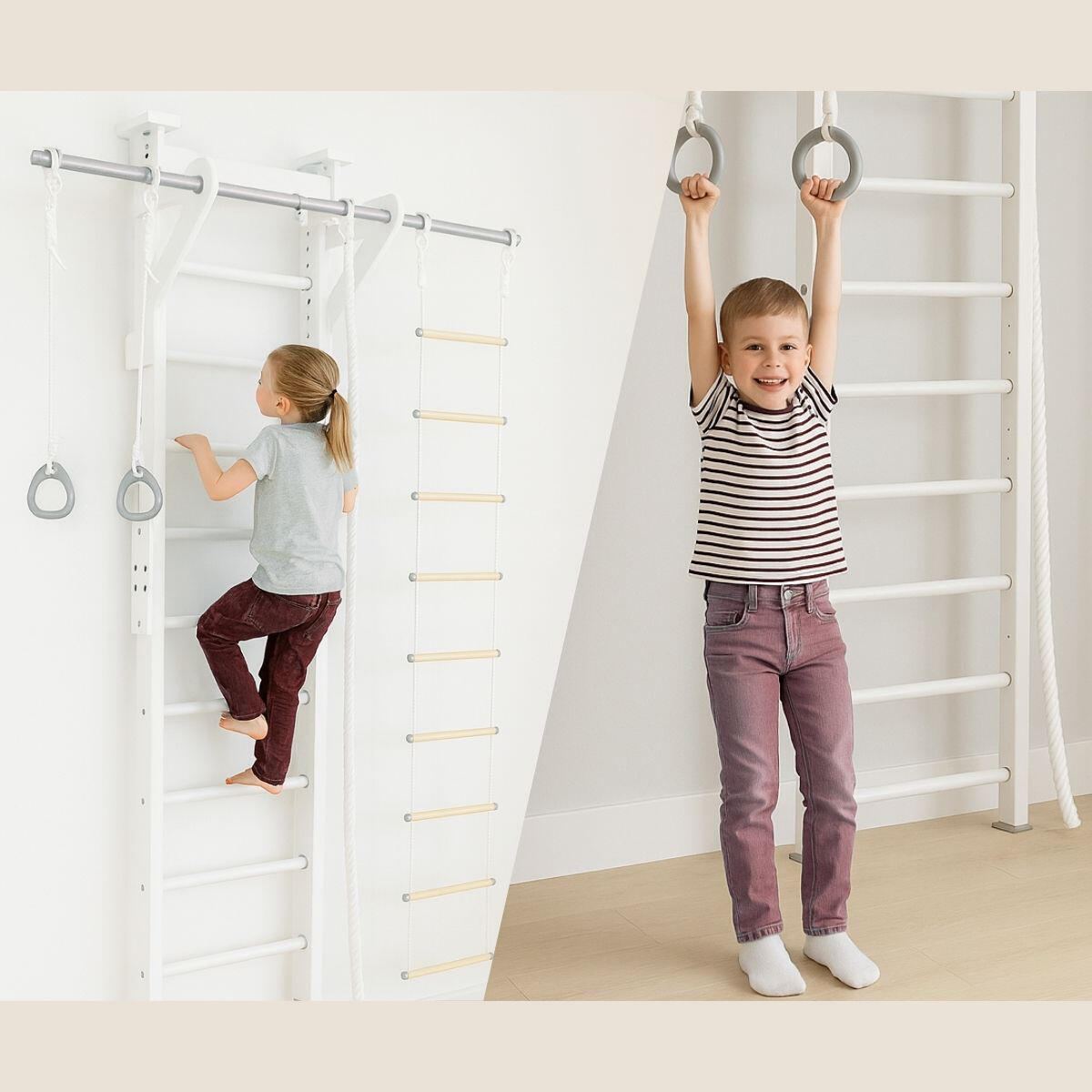 Kinder Gymnastik Sprossenwand Holz Indoor Eco 2 Weiß 2/7