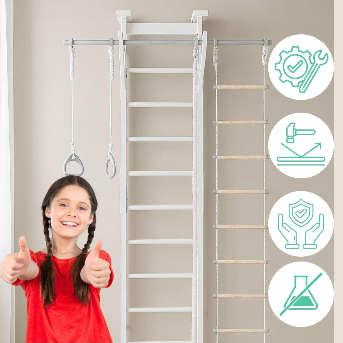 Kinder Gymnastik Sprossenwand Holz Indoor Eco 2 Weiß 4/7