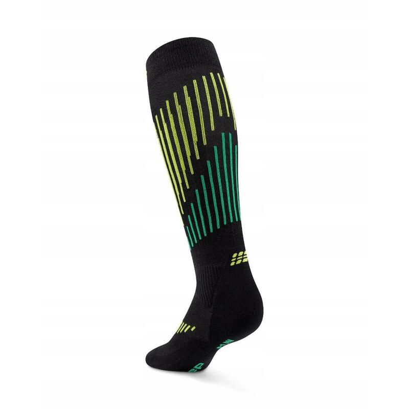 Șosete compresie înalte CEP Core Run Merino 3.0 - negru/lime | alergare iarnă