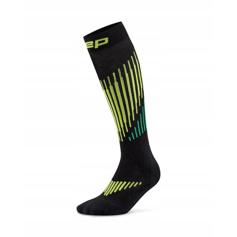 Șosete compresie înalte CEP Core Run Merino 3.0 - negru/lime | alergare iarnă