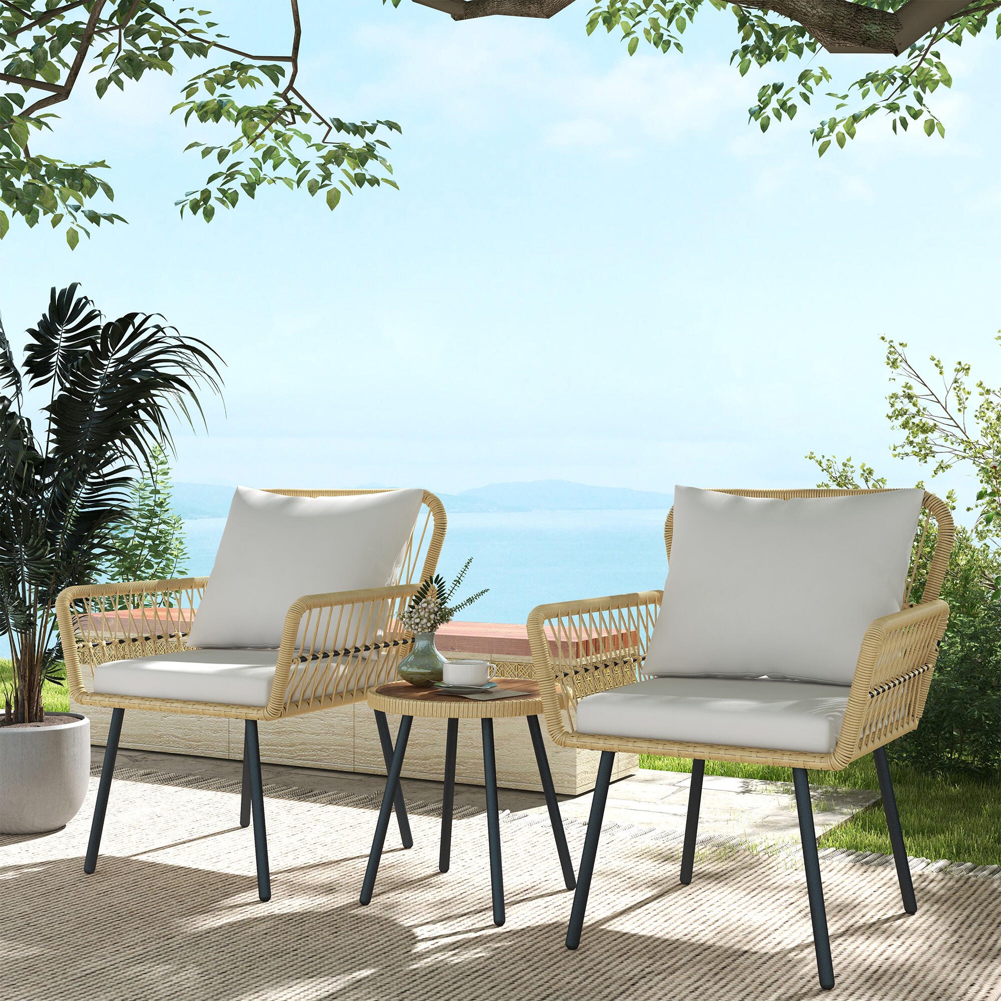 Conjunto móveis de jardim amarelo Outsunny 2/7