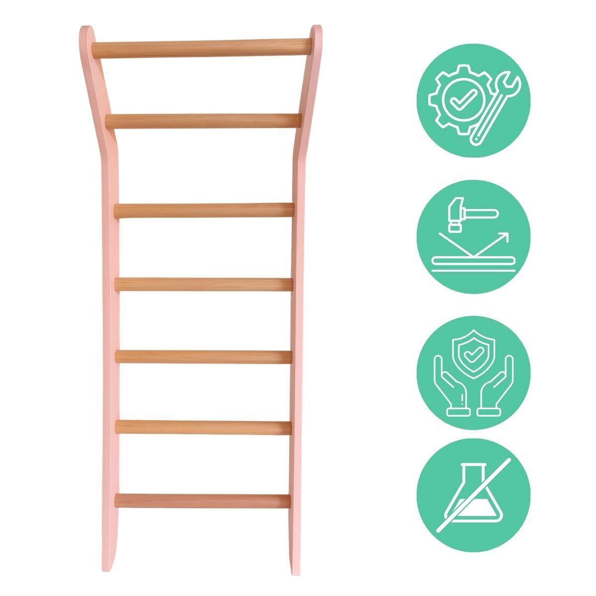 Espalier de gymnastique enfant échelle bois anneaux Toddler Rose 3/7