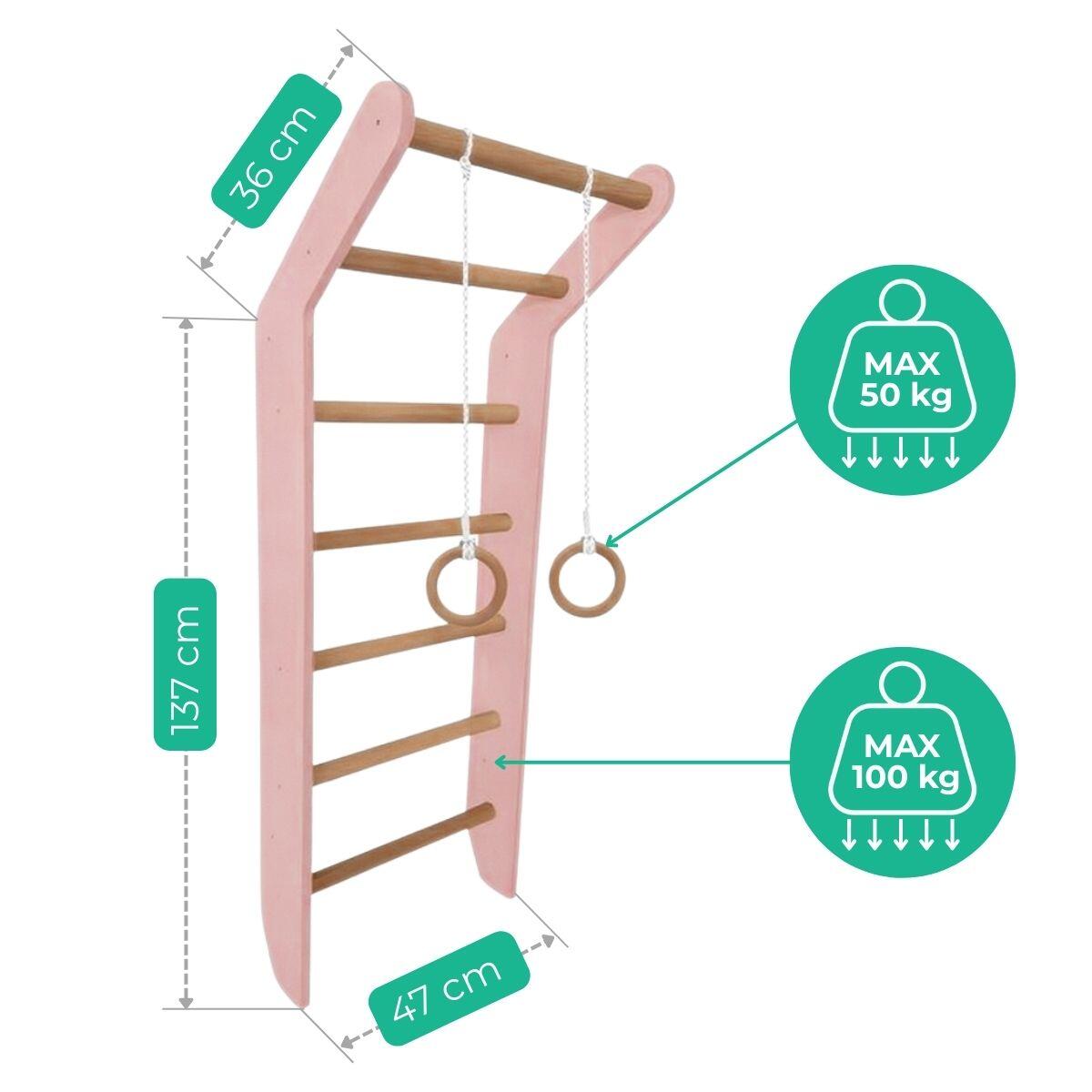 Espalier de gymnastique enfant échelle bois anneaux Toddler Rose 4/7