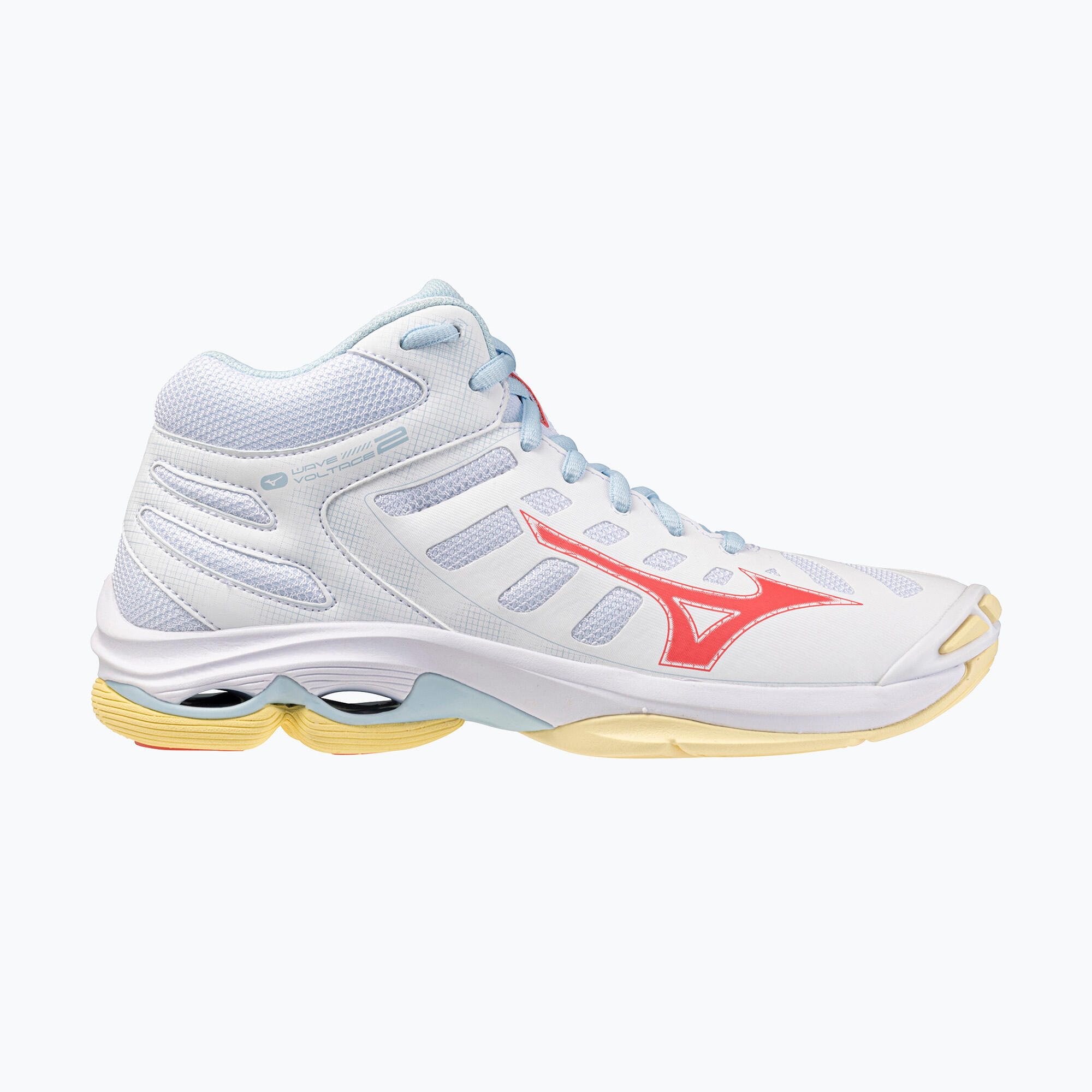 Buty do siatkówki damskie Mizuno Wave Voltage 2 Mid white/calypso coral/pale