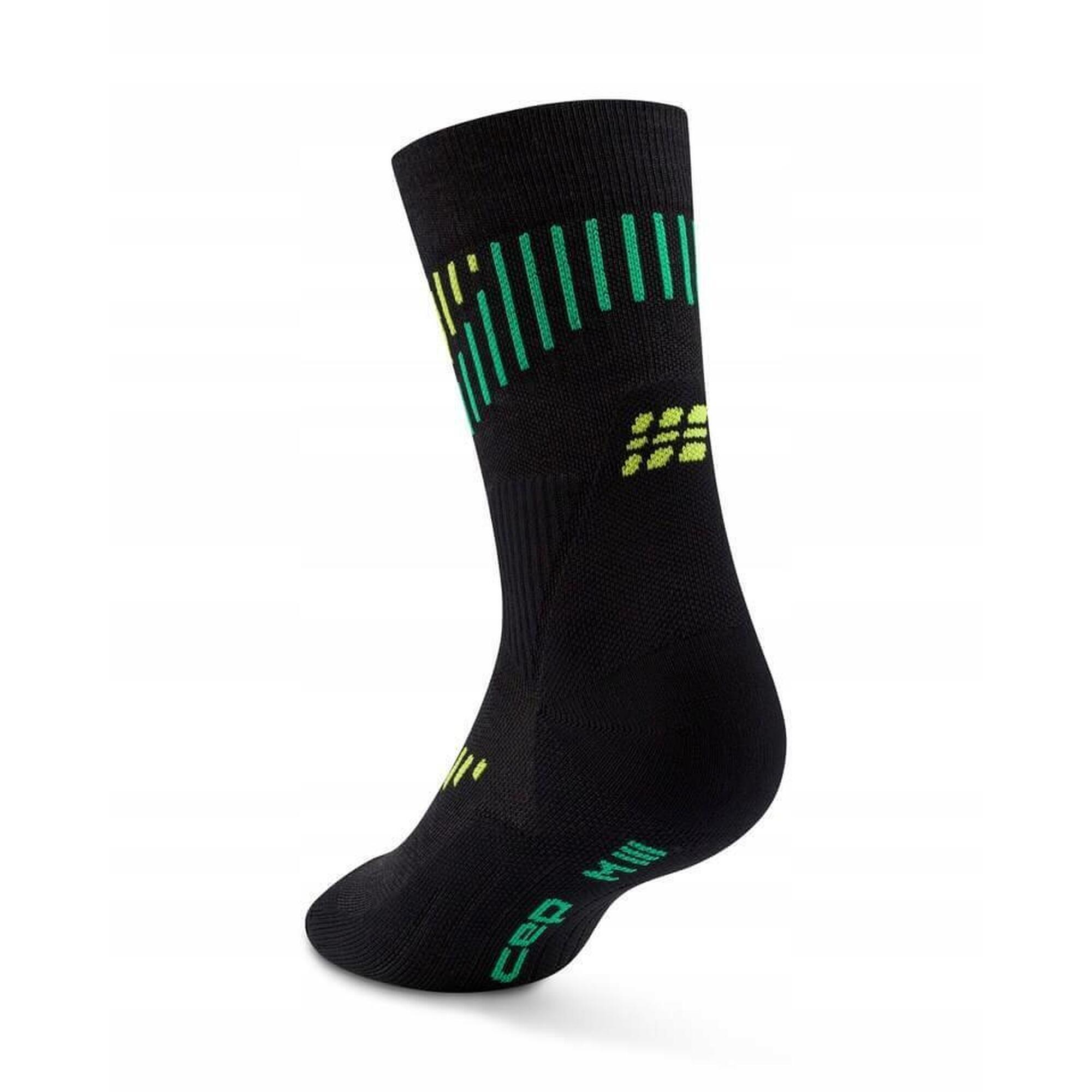 Șosete compresie CEP Core Run Merino Mid Cut - negru/lime | alergare vreme rece