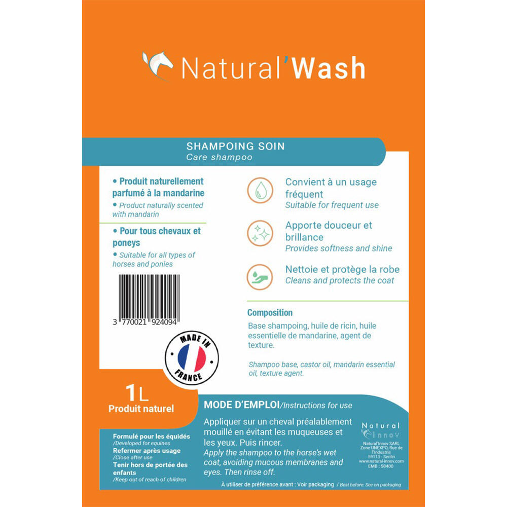 Shampoing soin naturel cheval Natural'Wash Natural'Innov 500mL 2/2