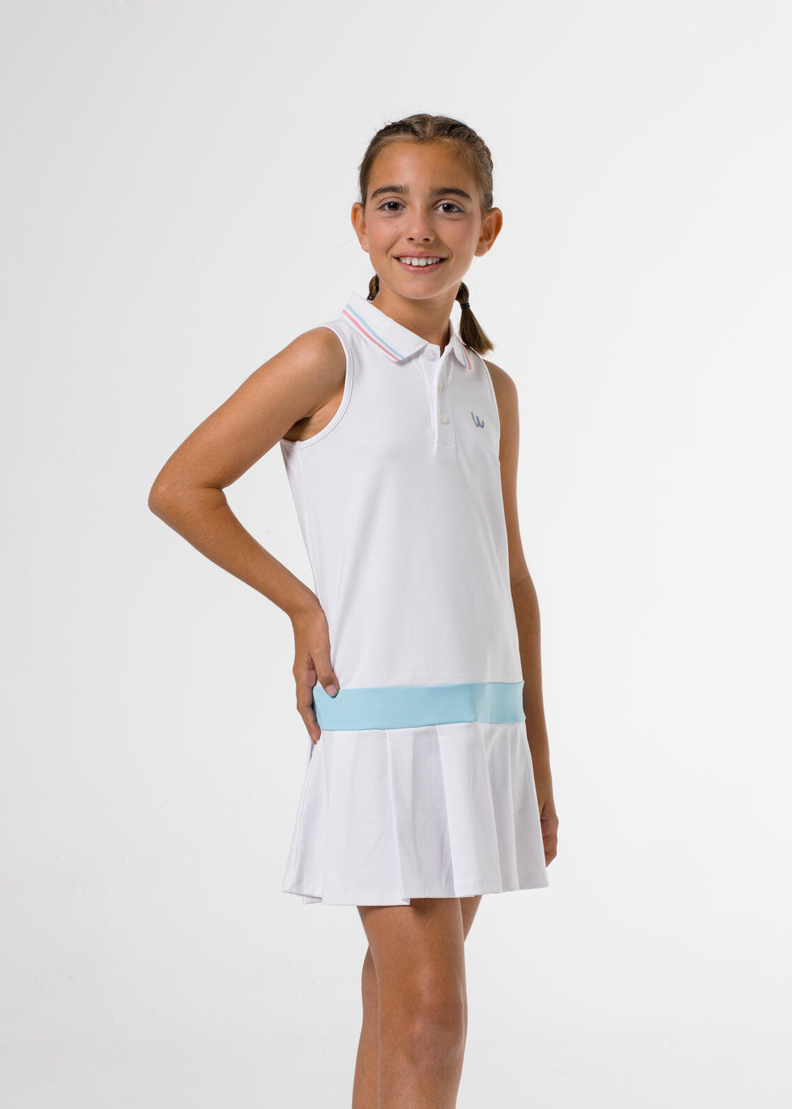 Vestido de golf de niña blanco sin mangas 3/5
