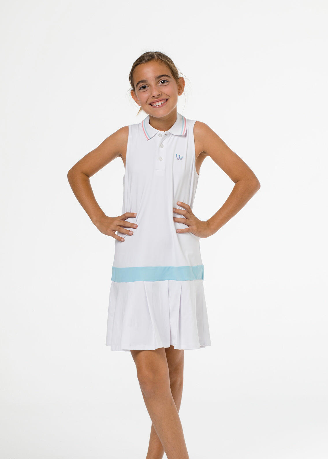 Vestido de golf de niña blanco sin mangas 2/5