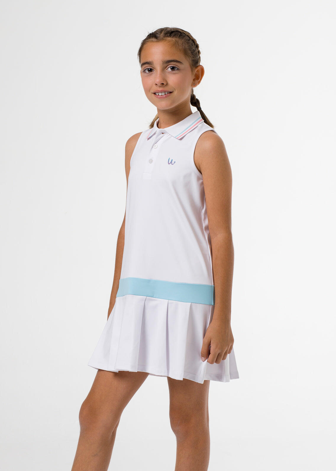 Vestido de golf de niña blanco sin mangas 1/5