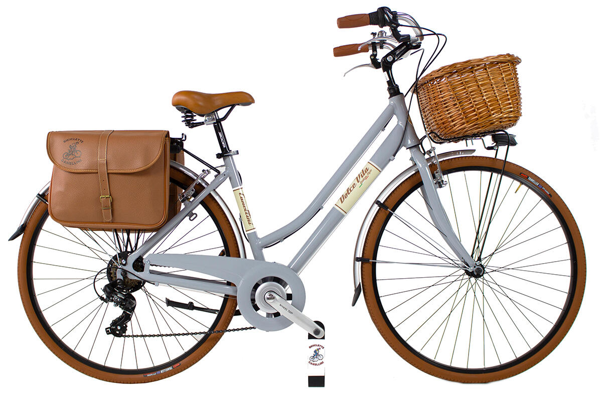 CANELLINI Bicicleta urbana Dolce Vita by Canellini mulher com bolsa e cesto - Cinzento