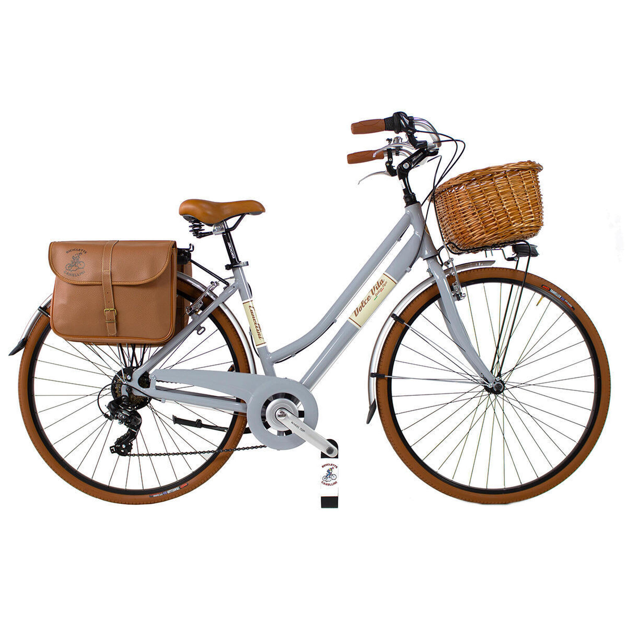 Canellini - Vélo De Ville Dolce Vita By Canellini Femme Avec Sacoches Et Panier - Gris - Vélo Ville - Gris - S - Decathlon