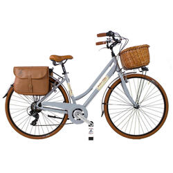 Vélo de ville Dolce Vita by Canellini femme avec sacoches et panier - Rose