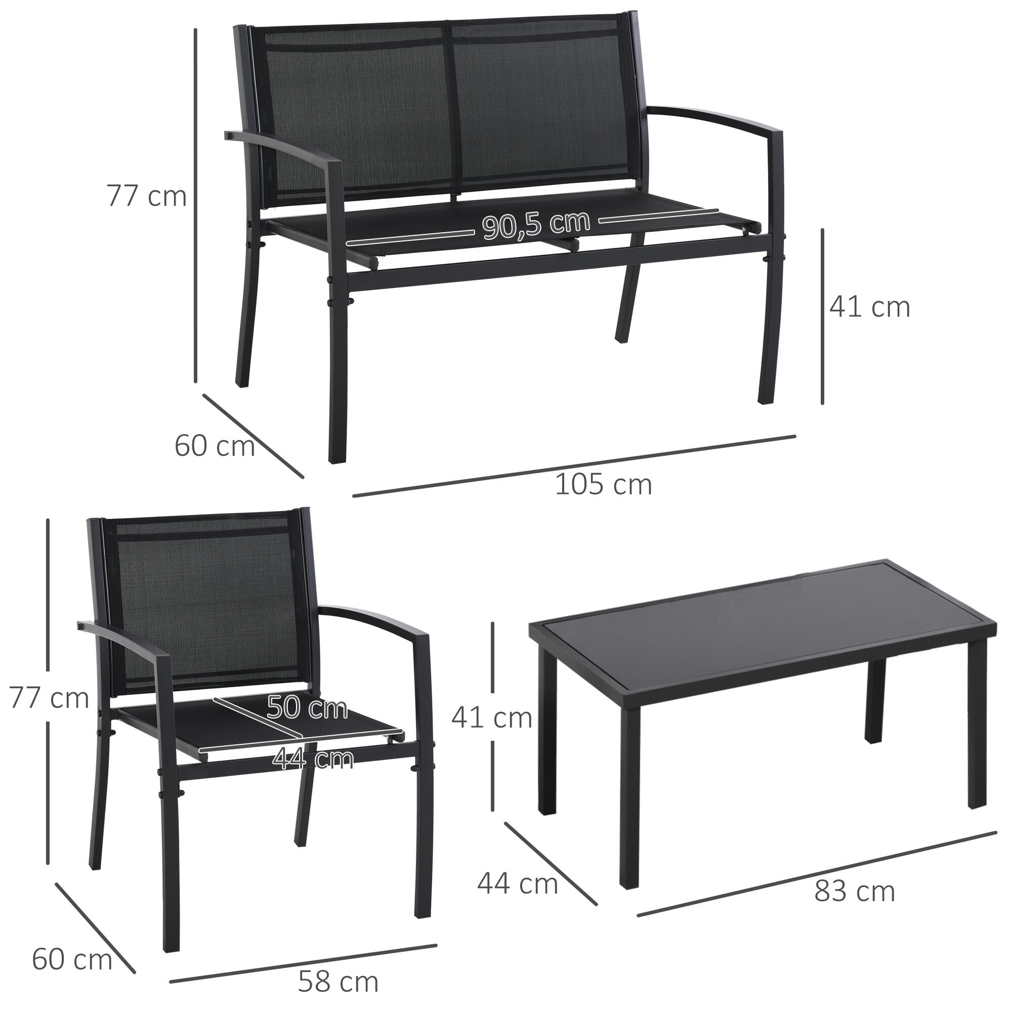 Conjunto de móveis de jardim preto Outsunny 3/7