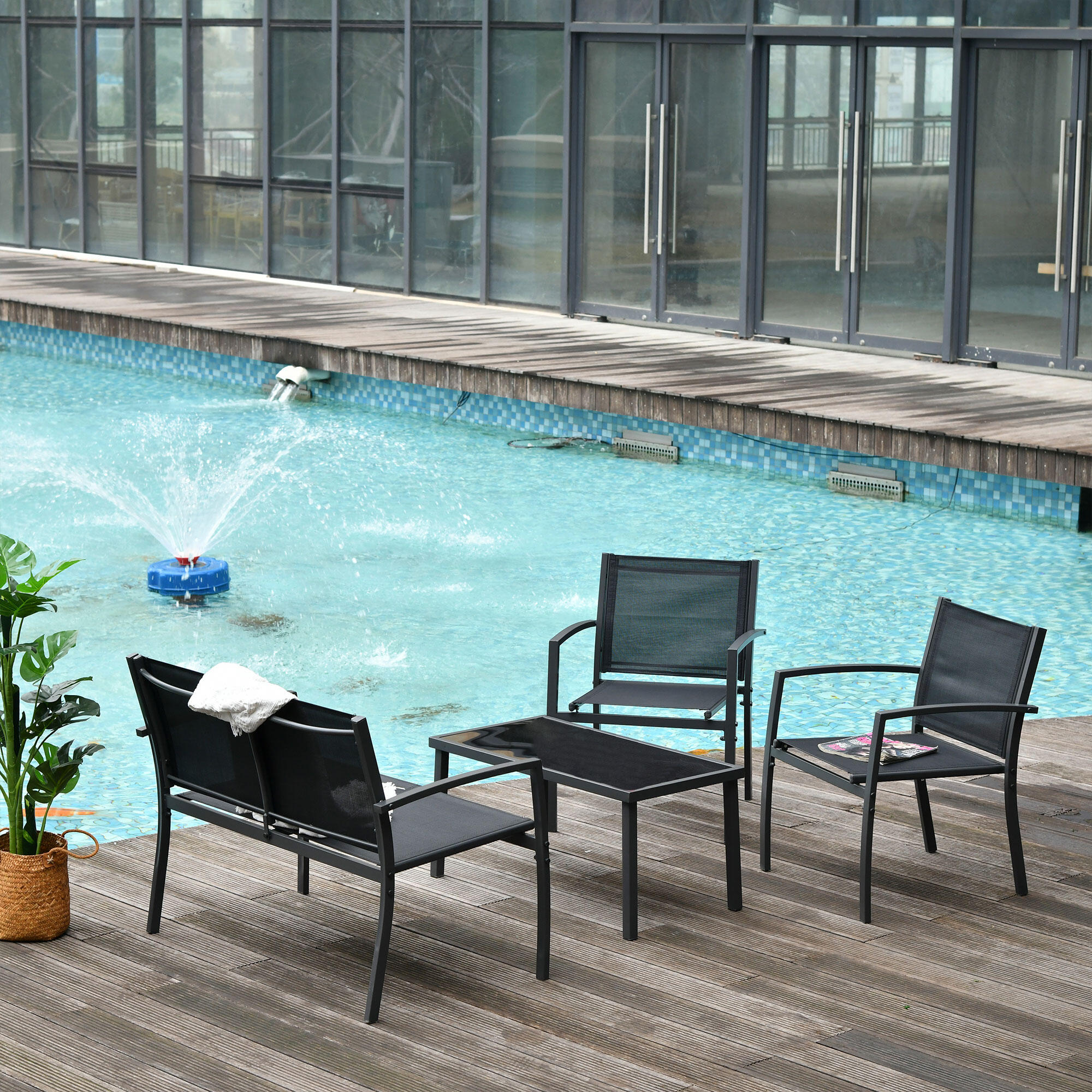 Conjunto de móveis de jardim preto Outsunny 2/7