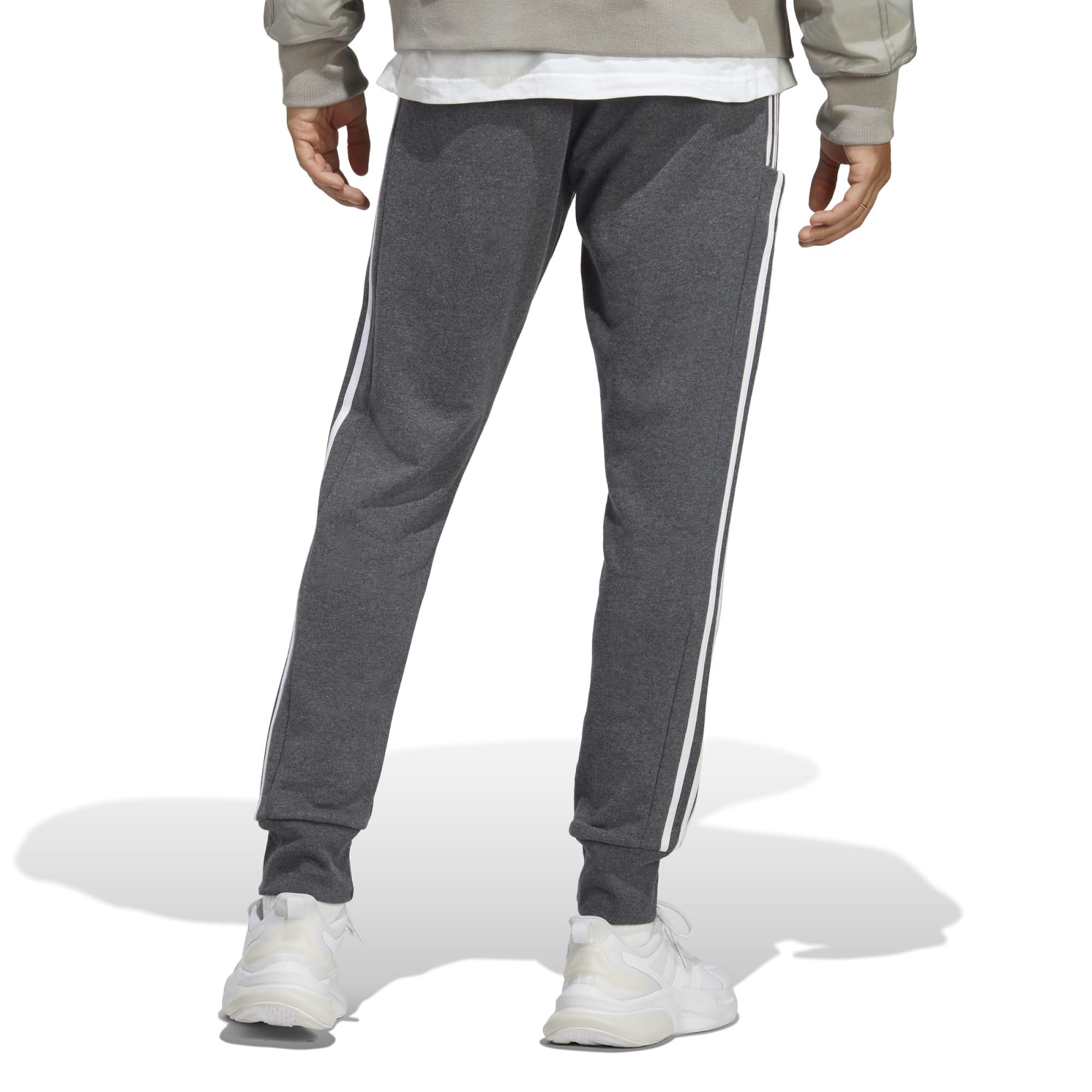 Pantalon Homem Adidas Essentials French Terry Tapered Cuff 3-Stripes Cinzento 2/6
