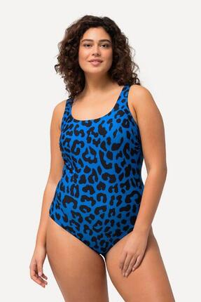 Femme Maillot de bain sans bonnets souples. Décolleté rond et motif léopard