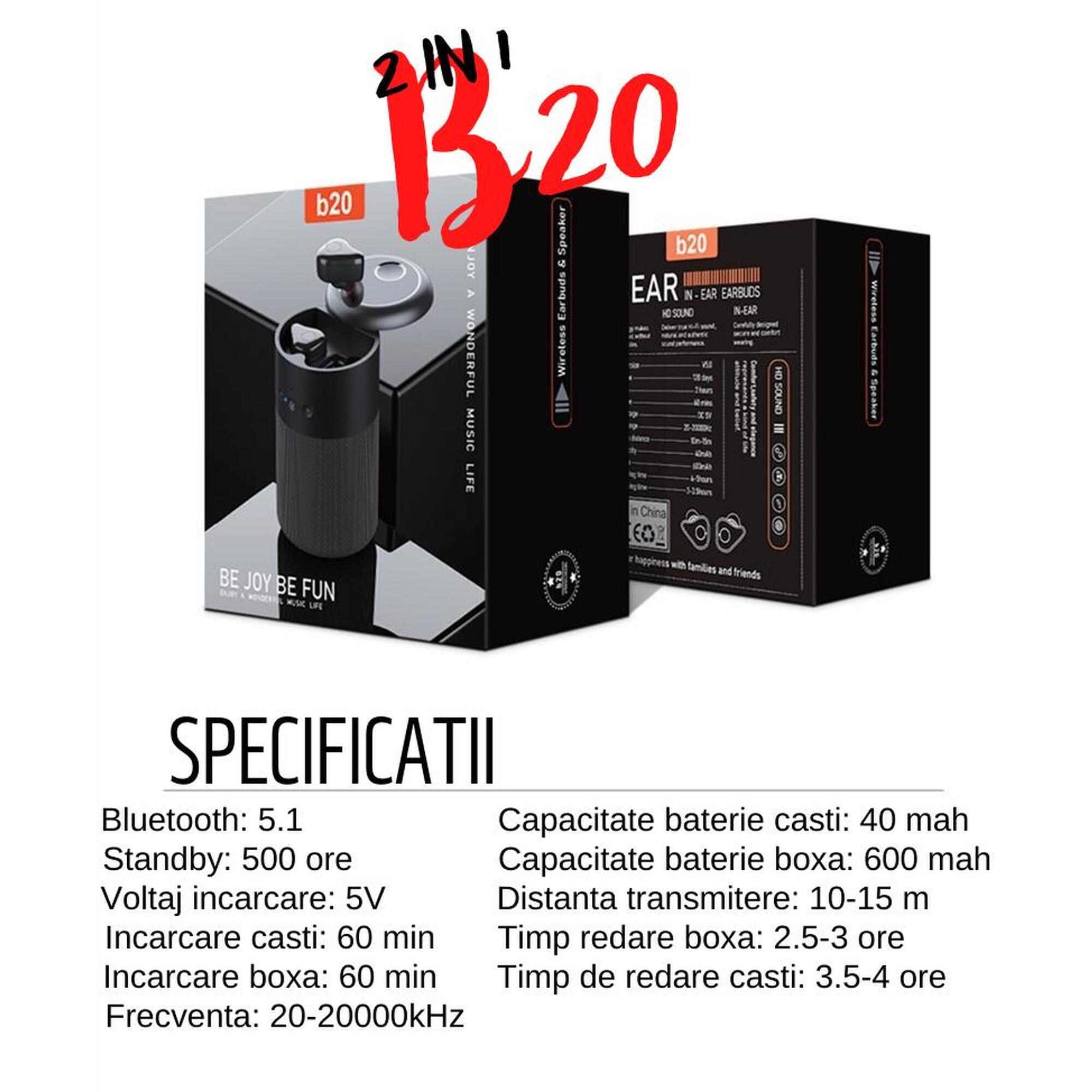 Casti Bluetooth 5.1 si Boxa portabila, Wireless, Handsfree, Touch