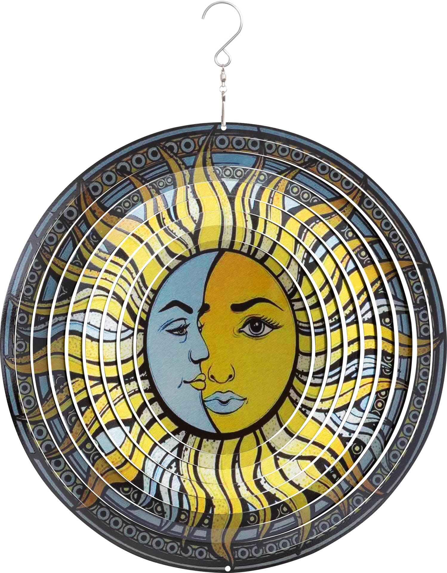 HQ Windcatcher HQ Metal Hanging Wind Spinner 3D Sun & Moon 110265 Yellow 30 x 38 cm