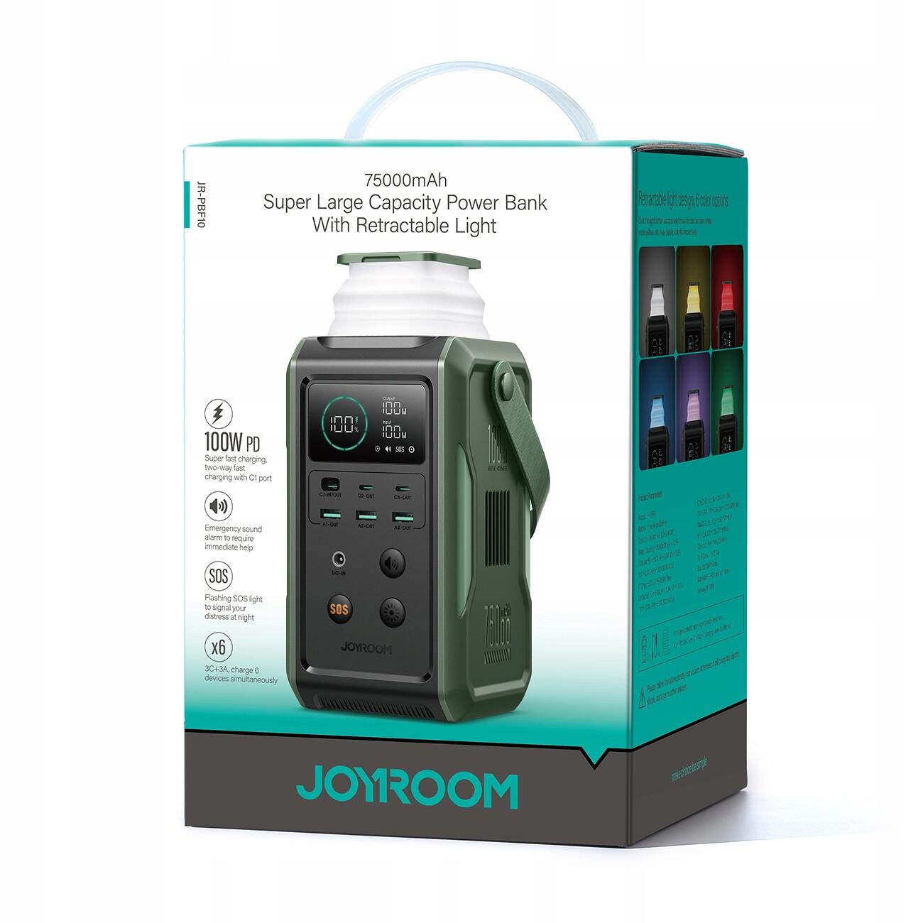 Joyroom powerbank 75000mah stacja ładowania 100w 3xusb-c 3xusb-a z latarką 7/7