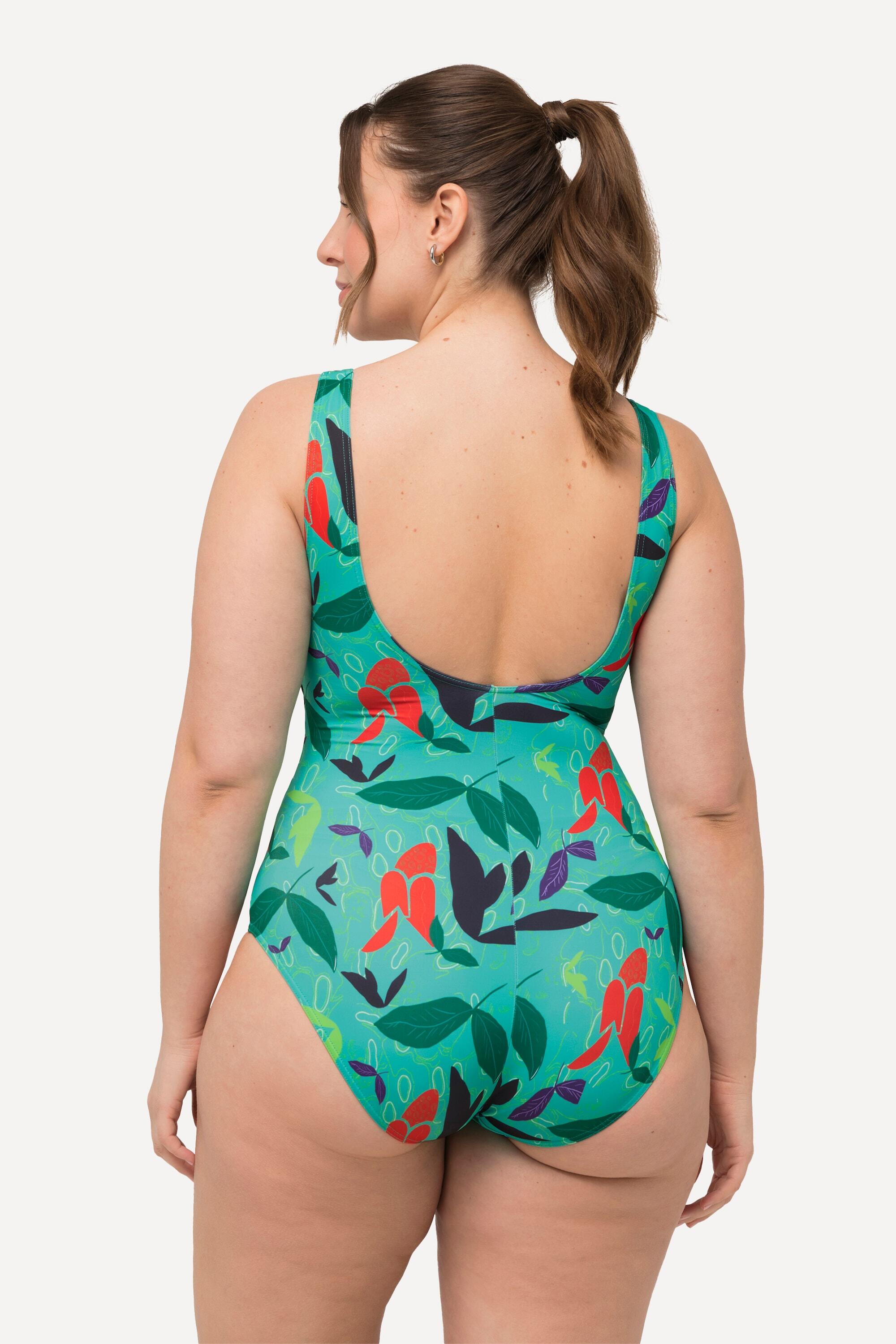 Femme Maillot de bain à décolleté rond. Sans bonnets souples. Motif feuilles 2/6