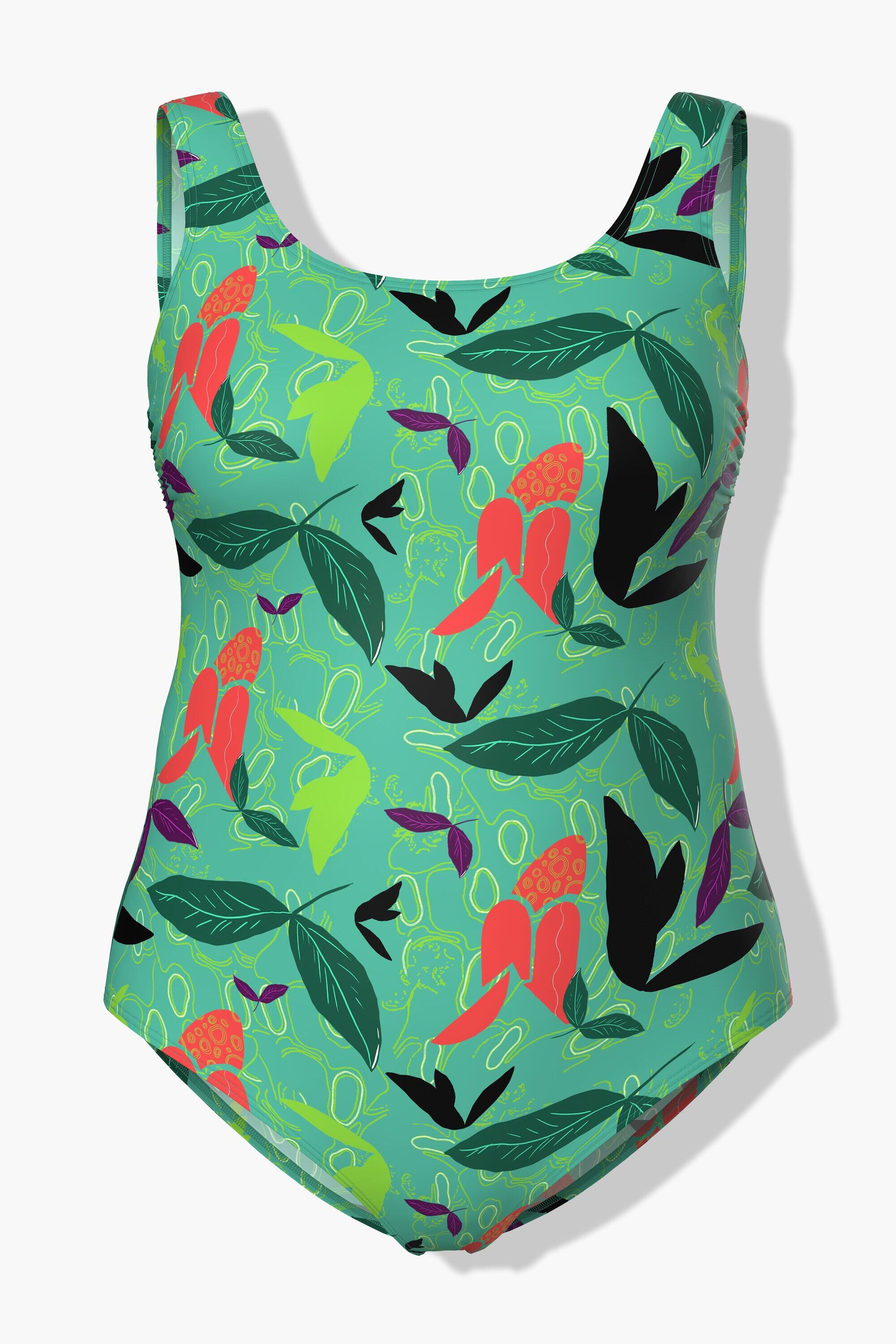 Femme Maillot de bain à décolleté rond. Sans bonnets souples. Motif feuilles 5/6