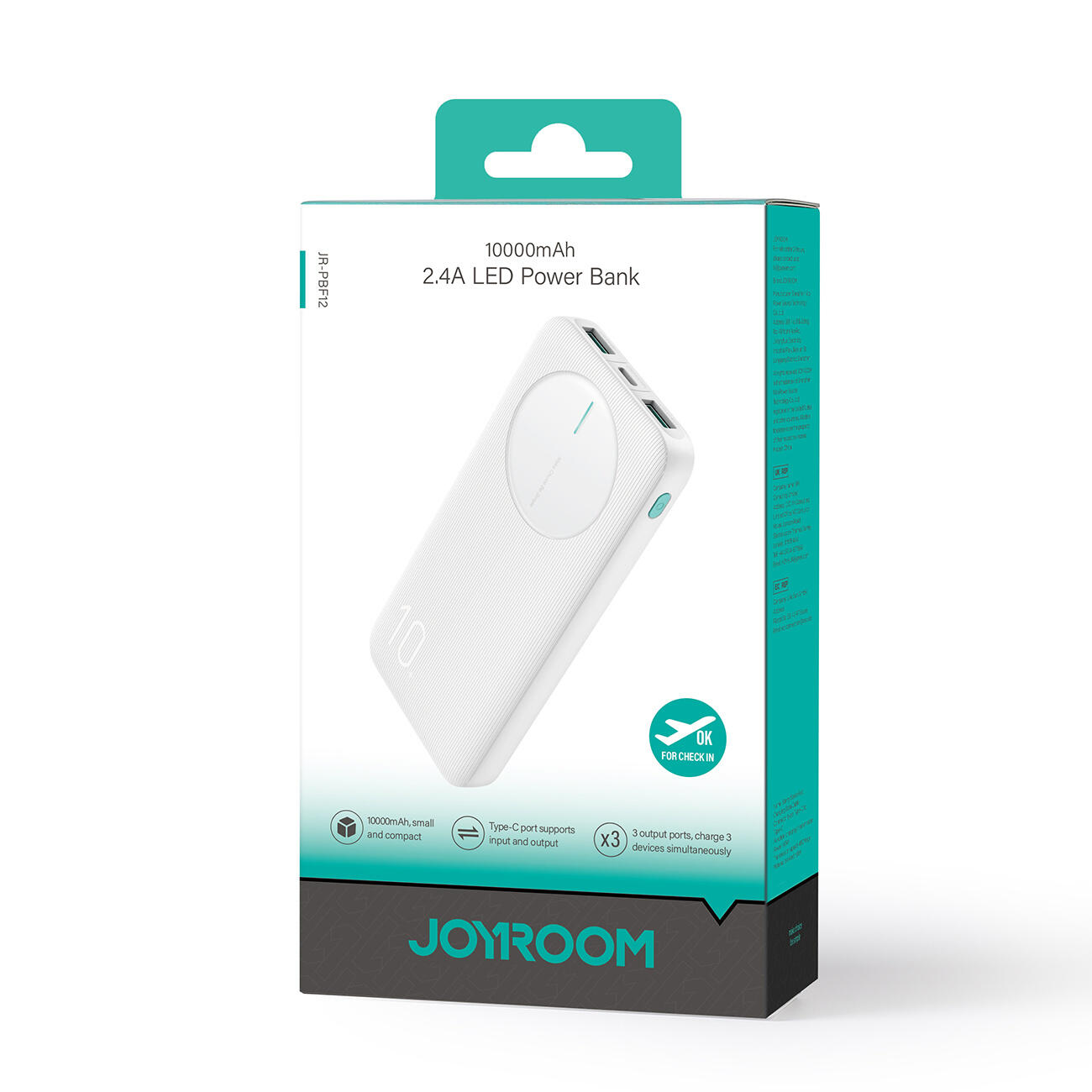 Joyroom Power bank 10000mah 2.4a 2x usb-a 1x usb-c podróżny powerbank 4/7