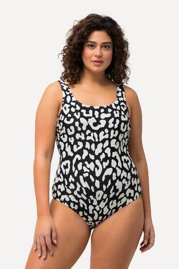 Femme Maillot de bain sans bonnets souples. Décolleté rond et motif léopard