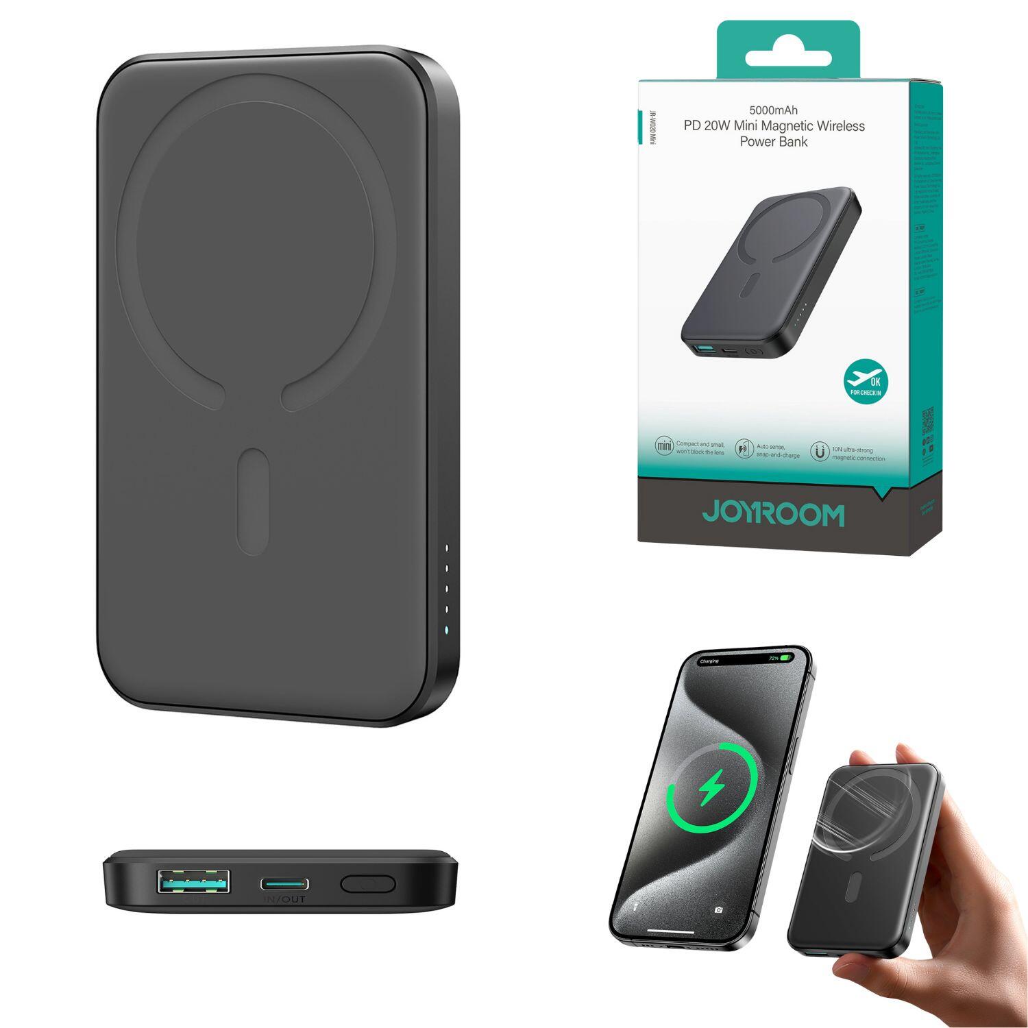 Powerbank Joyroom jr-w020 mini 5000mah usb-a usb-c indukcyjny 20W + kabel usb-c 2/7