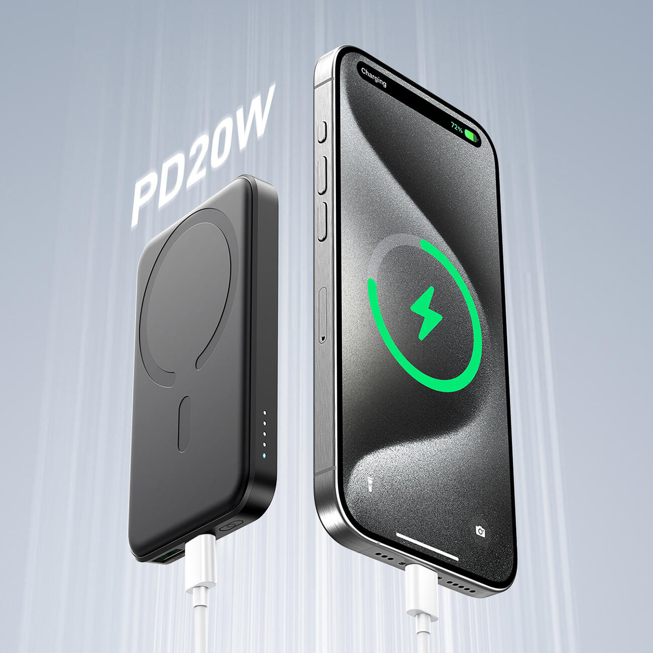 Powerbank Joyroom jr-w020 mini 5000mah usb-a usb-c indukcyjny 20W + kabel usb-c 6/7
