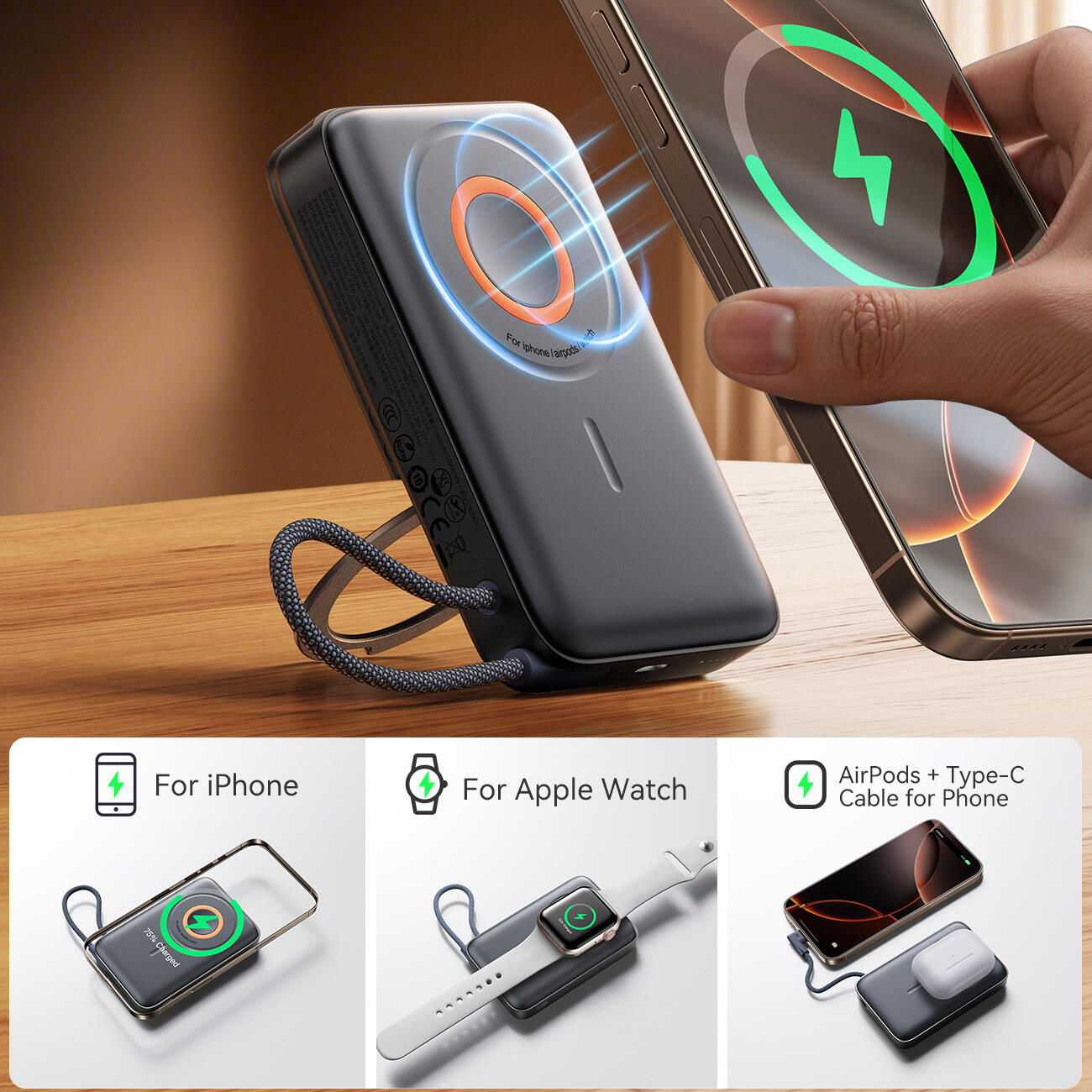 Powerbank Joyroom jr-pbm02 22,5w 10000mah 3w1 indukcyjny z magsafe z kablem 2/6