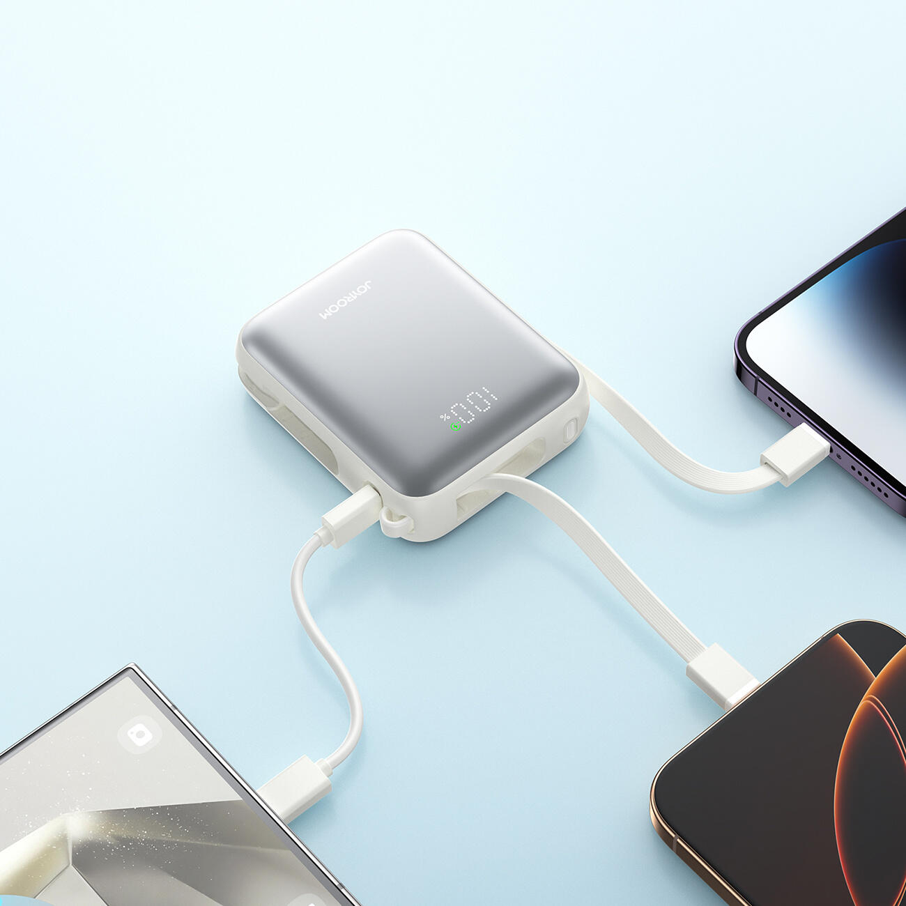 Powerbank joyroom 10000mah 22.5w z wbudowanymi kablami usb-c i lightning 6/7