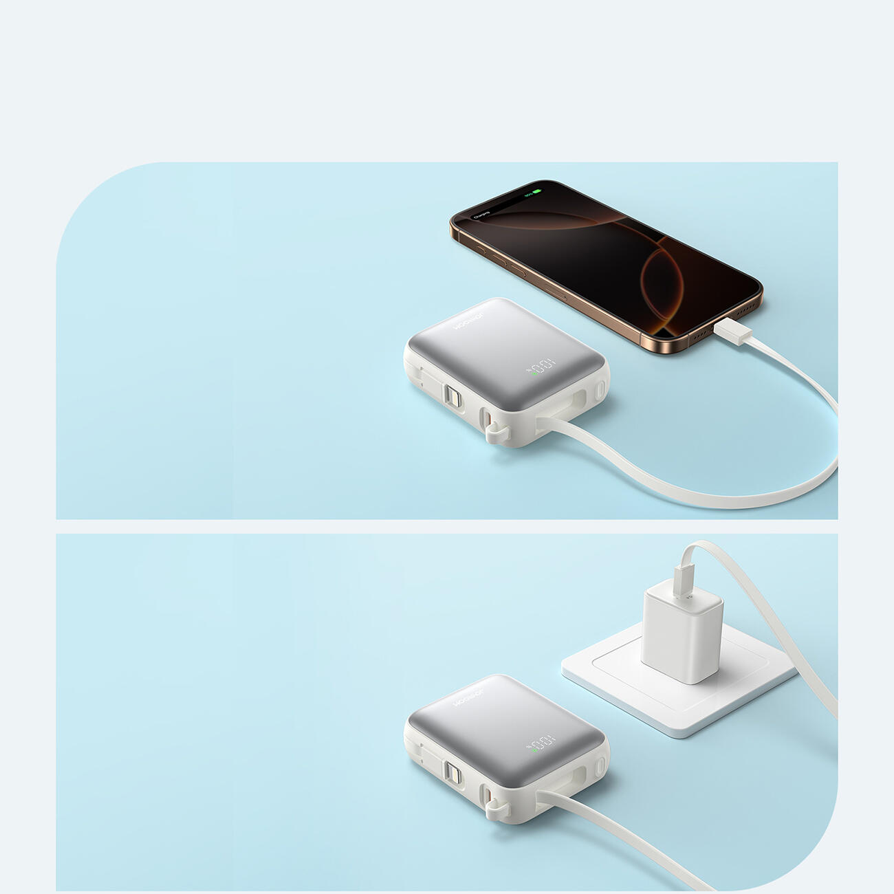Powerbank joyroom 10000mah 22.5w z wbudowanymi kablami usb-c i lightning 5/7