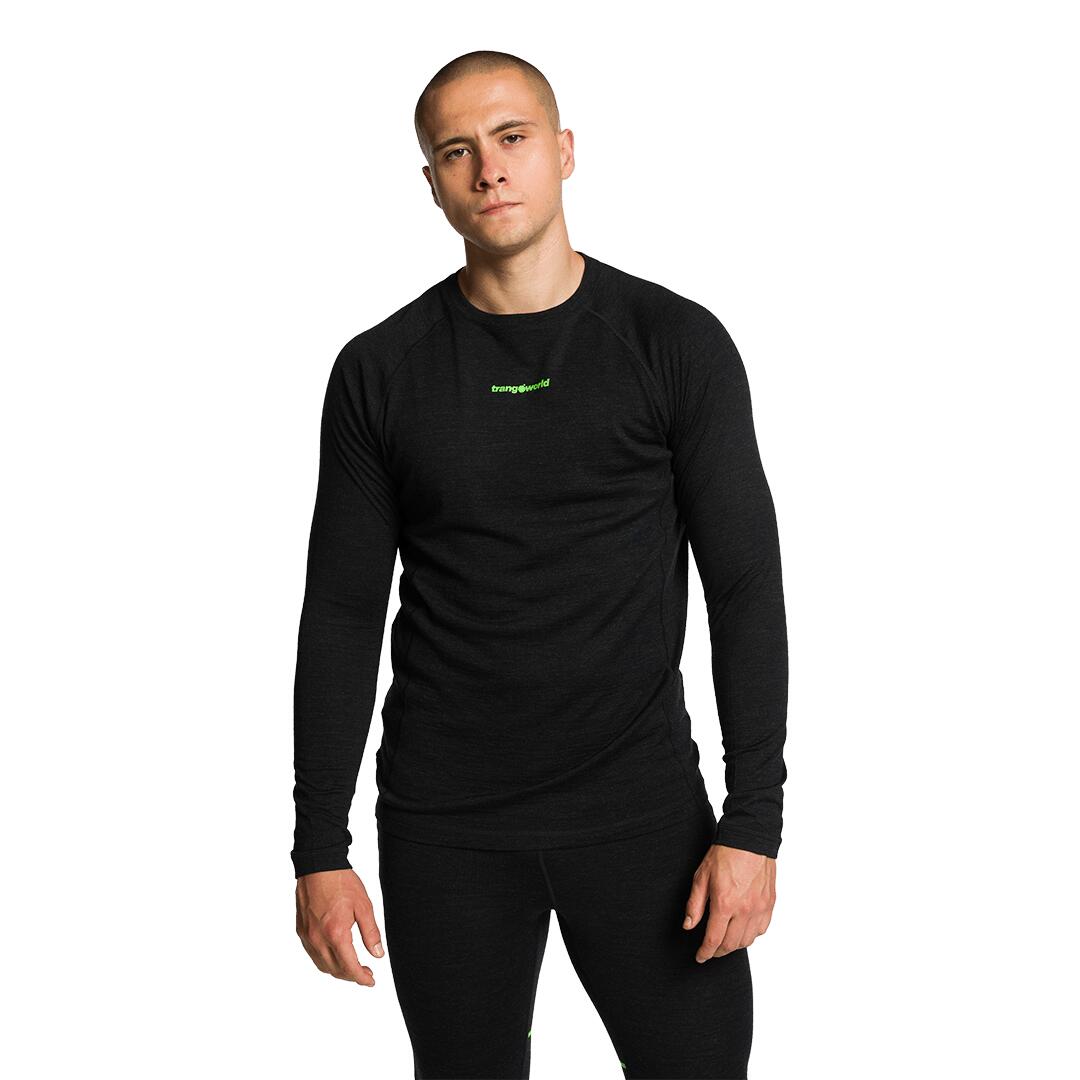 Camiseta térmica manga larga para Hombre Trangoworld Trx2 wool evo Negro 1/4