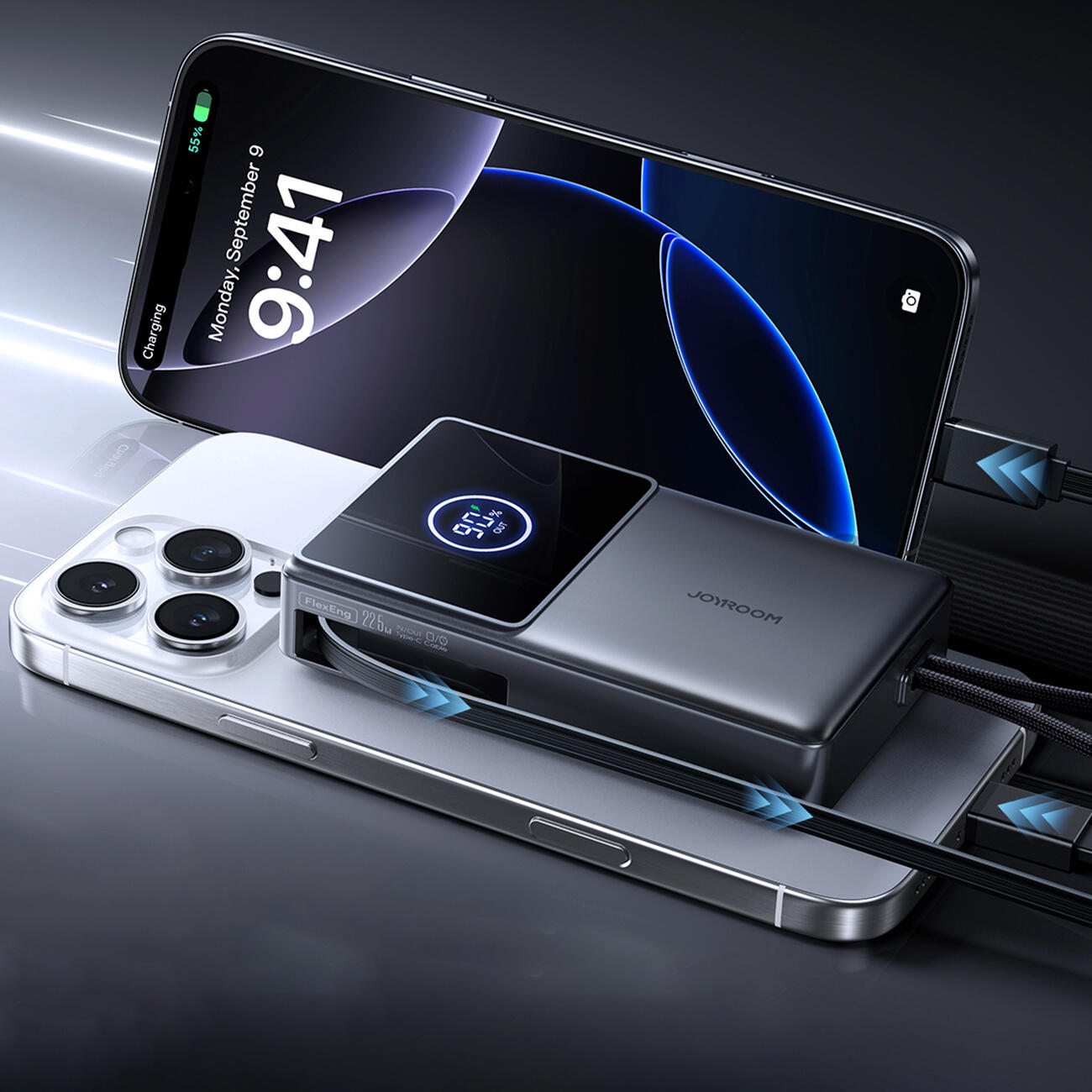 Powerbank Joyroom jr-pr1 10000mah 22,5w z wbudowanym zwijanym kablem usb-c 3/7