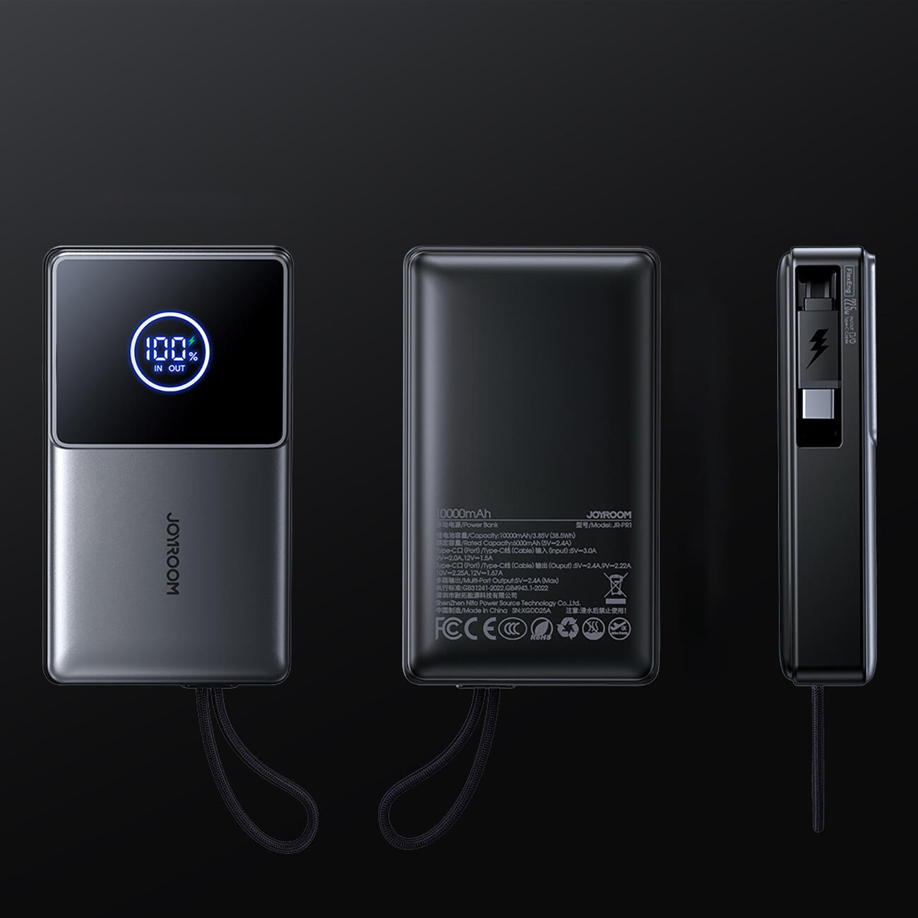 Powerbank Joyroom jr-pr1 10000mah 22,5w z wbudowanym zwijanym kablem usb-c 7/7